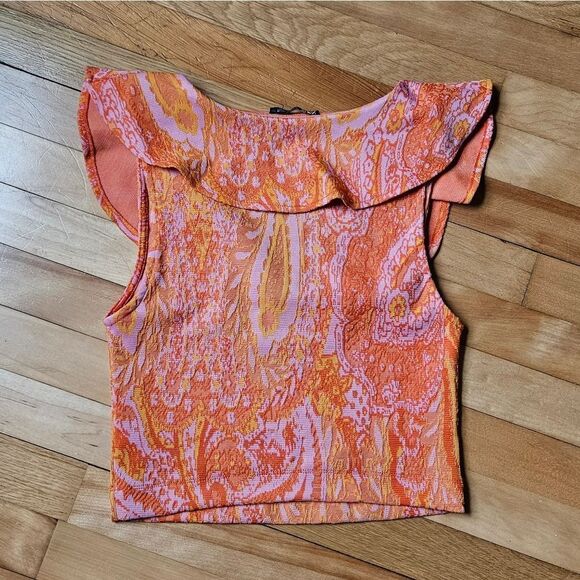 Zara Orange Paisley Women's Top - Picture 6 of 8